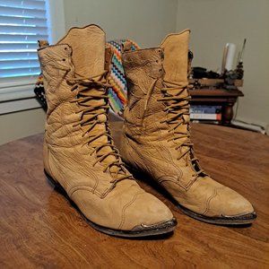 Vintage Zodiac Leather Lace-up Boots Western Boho Victorian